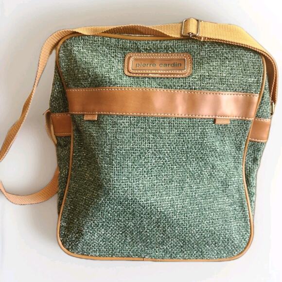 Pierre Cardin Handbags - PIERRE CARDIN VTG 80's Green Tweed Carry On-Shoulder-Crossbody-Luggage Logo Bag